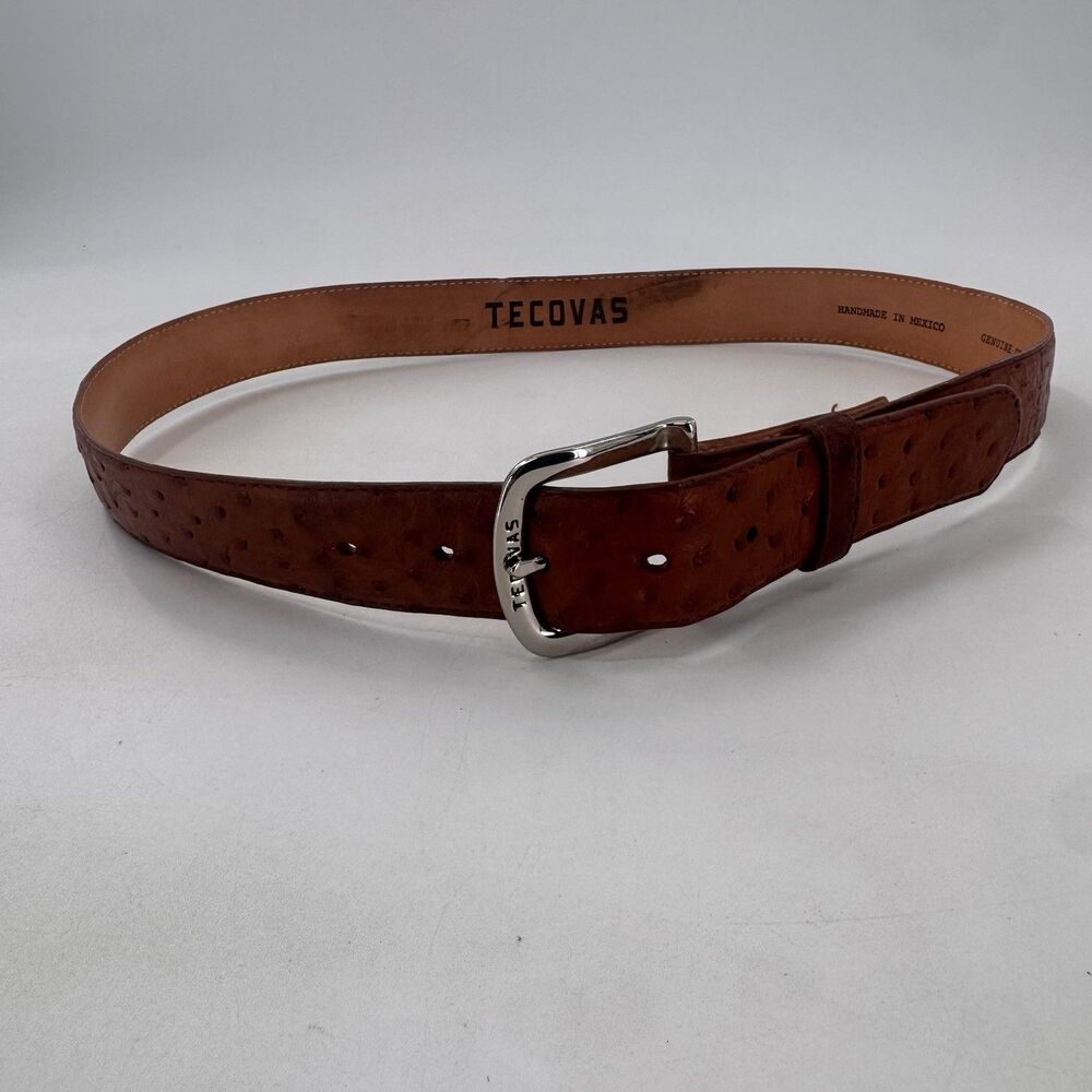 Tecovas Men's Pecan Tan Full Quill Ostrich Leather Western Belt Handmade Sz 34